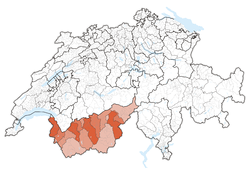 แผนที่รัฐValaisในประเทศสวิตเซอร์แลนด์