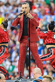 Robbie Williams na slavnostním zahájení Mistrovství světa ve fotbale 2018 v Moskvě.