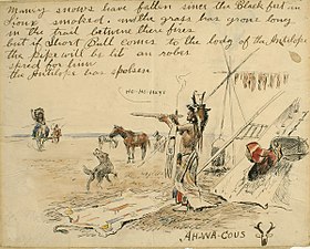Maney Snows Have Fallen...(Letter from Ah-Wa-Cous (Charles Russell) to Short Bull), ca.1909 - 1910, Watercolor, pen & ink on paper, Sid Richardson Museum, Fort Worth, Texas [26]