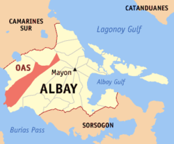 Map of Albay with Oas highlighted