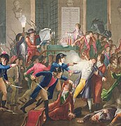 反ロベスピエール派によるテルミドールのクーデター。この絵ではロベスピエールはピストルで撃たれている。
