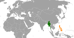 MyanmarとPhilippinesの位置を示した地図