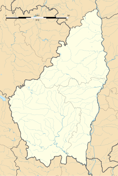 Mapa konturowa Ardèche, po prawej znajduje się punkt z opisem „Dunière-sur-Eyrieux”