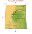 Zemljevid USGS kaže, da je po potresu v majhnem območju prišlo na desetine popotresnih sunkov.