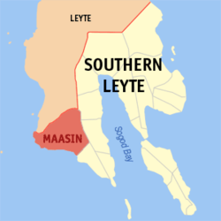 Mapa de Southern Leyte con Maasin resaltado