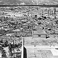 From the top of the Red Cross Hospital in Hiroshima looking northwest. Frame buildings recently erected. 1945