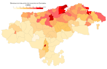 Densidad de población por municipio (2018)