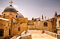 Domes of the Church of the Holy Sepulchre from its roof, Anastasis Rotunda (back) and Catholicon (front).