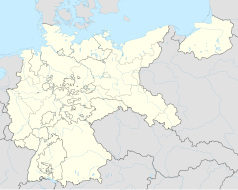 Mapa konturowa Rzeszy Niemieckiej, blisko centrum u góry znajduje się punkt z opisem „miejsce bitwy”