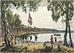 Капітан Артур Філіп піднімає британський прапор у Сіднейській бухті 26 січня 1788 р. Олійний ескіз А. Талмаджа, 1937