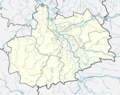 Mapa konturowa powiatu kędzierzyńsko-kozielskiego, blisko centrum u góry znajduje się punkt z opisem „Kędzierzyn-Koźle”