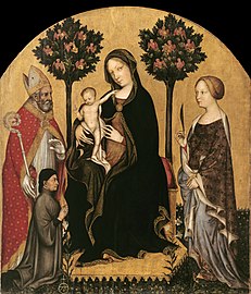 La Vierge et l'Enfant entre saint Nicolas, sainte Catherine d'Alexandrie et un donateur, Gentile da Fabriano.