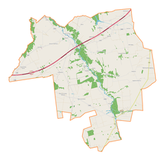 Mapa konturowa gminy Dmosin, u góry znajduje się punkt z opisem „Kałęczew”