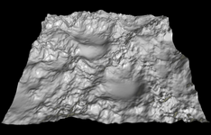 La resultancia del Heightmap utilizáu en Terragen nuna superficie 3D