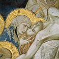 Kumuomboleza Yesu, mchoro wa Pietro Lorenzetti, Basilika la Mt. Fransisko, Assisi, (1310–1329)