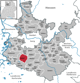 Läget för Walldorf, Baden-Württemberg i Rhein-Neckar-Kreis