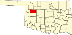 map of Oklahoma highlighting Dewey County