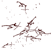 Dibujo que muestra un combate entre arqueros. Morella la Vella, Castellón.[31]​