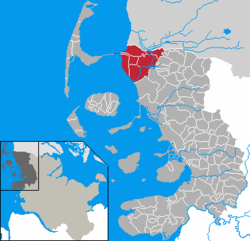 Map of Nordfriesland highlighting Karrharde