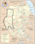Karta över Sudan med Darfur-regionen markerad