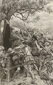 La révolte. Le général Giscon assailli par les mercenaires. Gravure de Champollion d'après une aquarelle de Rochegrosse, 1900.