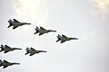 پرواز نمایشی جنگنده‌های نیروهای هوایی جمهوری آذربایجان بر فراز باکو، در رژه سال ۲۰۱۸