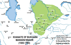 موقعیت جغرافیایی خانات بخارا، حدود ۱۶۰۰م