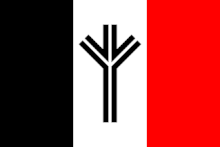 Algiz-Rune auf Flagge der Organisation National Alliance, die seit 1967 in den USA besteht