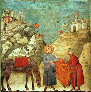 San francisco da su manto a un pobre, por Giotto.