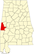 サムター郡の位置を示したアラバマ州の地図