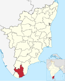 Tirunelvelin piirikunta Tamil Nadun kartalla.