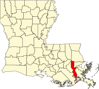 Map of Louisiana highlighting Jefferson Parish