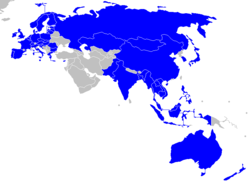 สีน้ำเงินคือประเทศสมาชิกของอาเซม