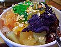 Halo-halo, an ice dessert from the Philippines with different fruits and toppings.