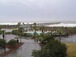 Stormigt väder vid Isle of Palms längs South Carolinas kust. Kustområdena hemsöks ibland av orkaner. Bilden visar också sabal- eller palmettopalmer, det träd som givit delstaten dess smeknamn och även visas i flaggan.