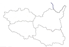 Mapa konturowa kraju pardubickiego, po prawej nieco u góry znajduje się punkt z opisem „Jablonné nad Orlicí”