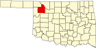Harta statului Oklahoma indicând comitatul Woodward