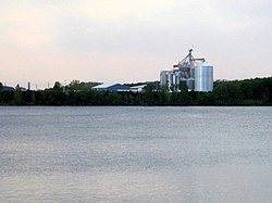 View of the Floradale Feed Mill seen across the Woolwich Reservoir