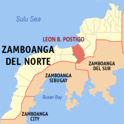 Mapa de Zamboanga del Norte con Leon B. Postigo resaltado