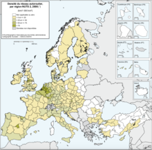 Carte de la densité autoroutière en Europe