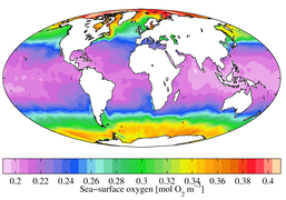 Annual mean sea surface dissolved oxygen (WOA 2009)