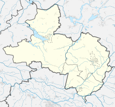 Mapa konturowa powiatu wschowskiego, po prawej znajduje się punkt z opisem „Tylewice”