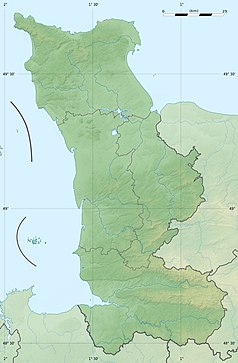 Mapa konturowa Manche, po lewej nieco na dole znajduje się punkt z opisem „Chausey”