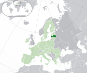 Mapa da Letónia na Europa
