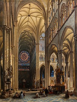 Interior da Catedral Notre-Dame de Amiens (1842), óleo sobre tela do pintor belga Jules Victor Génisson (1805–1860), na Pinacoteca do Estado de São Paulo, Brasil. (definição 5 024 × 6 687)