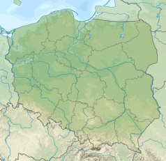 Mapa konturowa Polski, po lewej nieco na dole znajduje się punkt z opisem „źródło”, powyżej na lewo znajduje się również punkt z opisem „ujście”