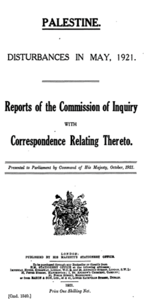 File:Haycraft Commission of Inquiry in Palestine Cmd 1540 Cover.png