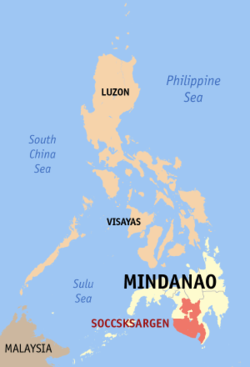Mapa sa Pilipinas nga nagapakita kon asa ang SOCCSKSARGEN (Rehiyon XII)