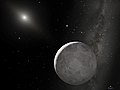 ภาพจินตนาการของเอริส(ใหญ่สุด) ดิสโนเมีย(ข้างบนเอริส) ดวงอาทิตย์(ดาวที่จ้าที่สุดในภาพ) แอนทาเรส(ดาวสีส้มๆ อยู่ด้านซ้ายของภาพ และอาร์คตุรุส(ดาวที่จ้าที่สุดด้านซ้าย)