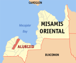 Mapa de Misamis Oriental con Alubijid resaltado